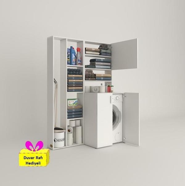 Kenzlife çamaşır makinesi dolabı kasparovsüpürge byz kurutma dolabı + tekli duvar rafı hediyeli - Image 1