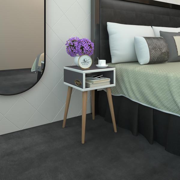 Kenzlife komodin antero gri 60*40*40 ahşap ayaklı komidin kitaplık - Image 1