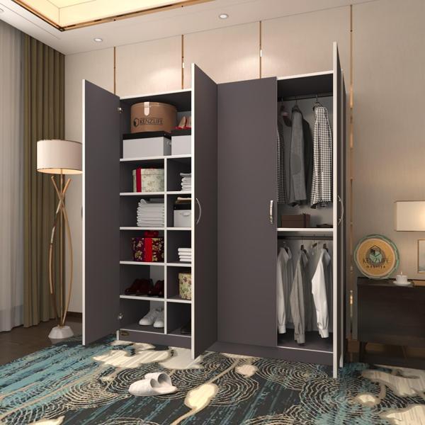 Kenzlife gardırop 4 kapılı kaktüs 180*160*52 gri XLARGE kapaklı gardolap dolap - Image 1