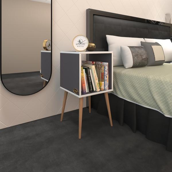 Kenzlife komodin biterge gri 74*39*39 ahşap ayaklı komidin kitaplık - Image 1