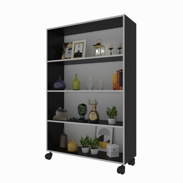 Kenzlife kitaplık beril 148*090*020 gri tekerlekli mutfak dolabı banyo ofis ayakkabılık kiler - Image 1