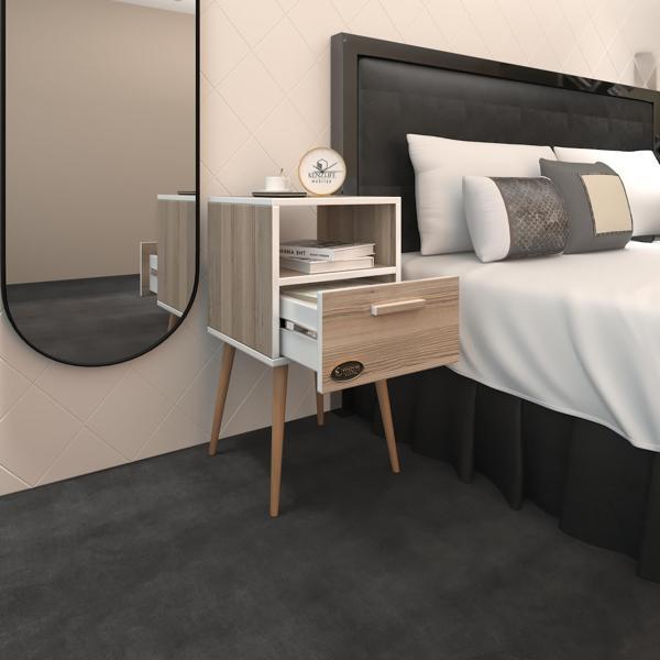 Kenzlife komodin budurgan crd 74*39*39 ahşap ayaklı raflı çekmeceli komidin kitaplık - Image 1