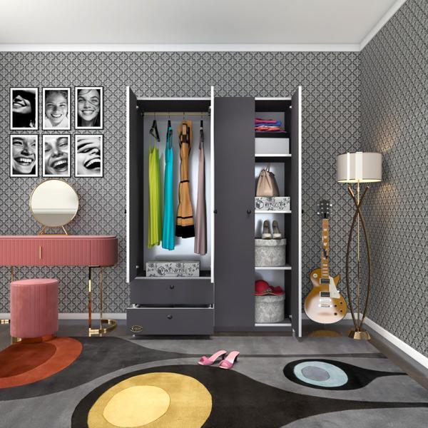 Kenzlife gardırop 4 kapılı kapaklı 2 çekmeceli hüsnüyusuf gri 173*120*42 gardolap dolap ofis - Image 1