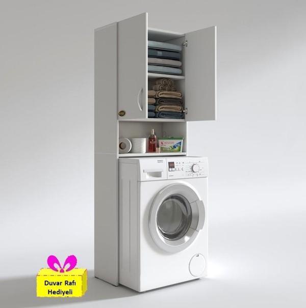 Kenzlife çamaşır makinesi dolabı sinem byz 180*066*30 banyo arkalıklı + tekli duvar rafı hediyeli - Image 1
