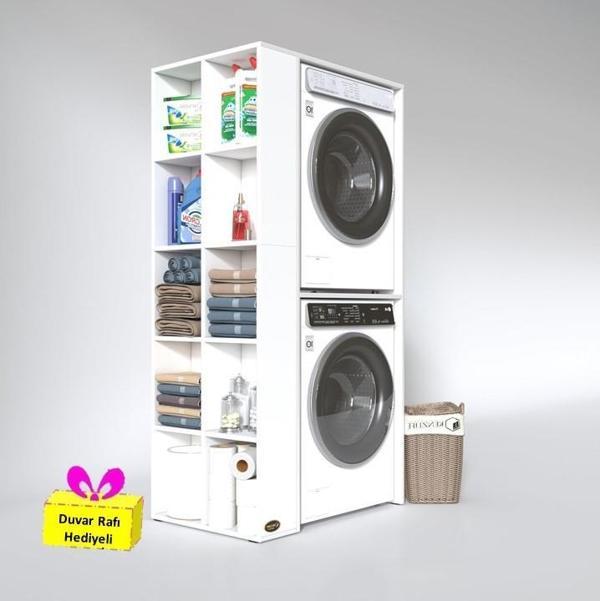 Kenzlife çamaşır-kurutma makinesi dolabı bolodenka sol byz 180*090*60 banyo arkalıksız + tekli duvar rafı hediyeli - Image 1