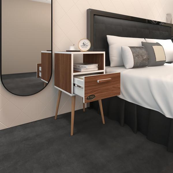 Kenzlife komodin budurgan cvz 74*39*39 ahşap ayaklı raflı çekmeceli komidin kitaplık - Image 1