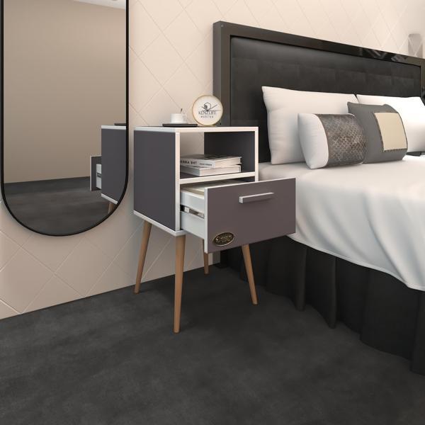 Kenzlife komodin budurgan gri 74*39*39 ahşap ayaklı raflı çekmeceli komidin kitaplık - Image 1