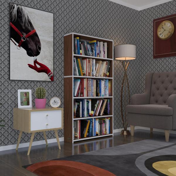 Kenzlife kitaplık süper ga 150*80*19 cvz 5 katlı tek bölme çift bölme opsiyonlu ofis mutfak banyo dolabı arkalıksız - Image 1