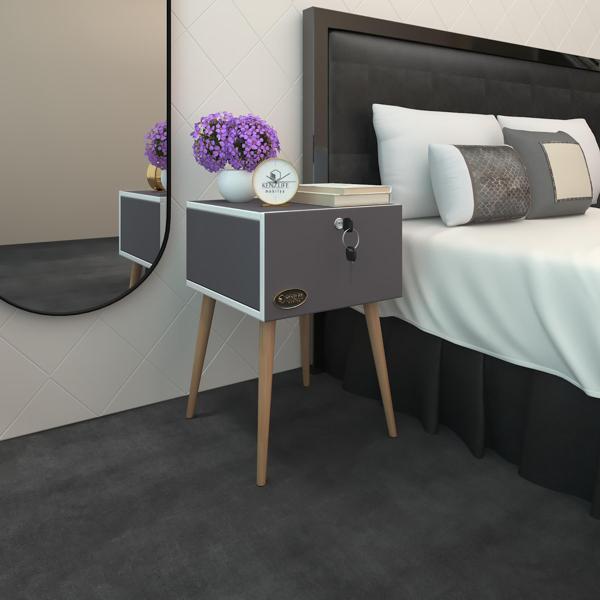 Kenzlife komodin çıntay gri 57*39*39 çekmeceli kilitli ahşap ayaklı komidin - Image 1