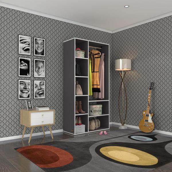 Kenzlife giysi dolabı hüsamettin 180*090*40 gri gardırop - Image 1