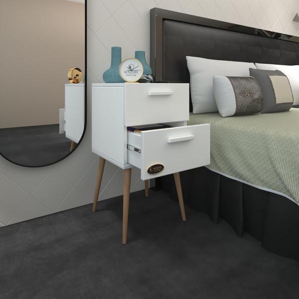 Kenzlife komodin donatur byz 74*39*39 çift çekmeceli ahşap ayaklı komidin - Image 1