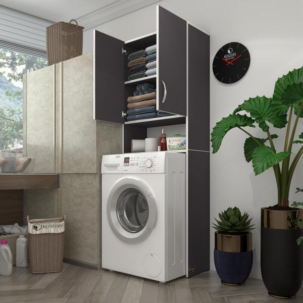 Kenzlife çamaşır makinesi dolabı sinem gri 180*066*30 banyo kiler kapaklı arkalıklı - Image 1