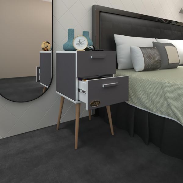 Kenzlife komodin donatur gri 74*39*39 çift çekmeceli ahşap ayaklı komidin - Image 1