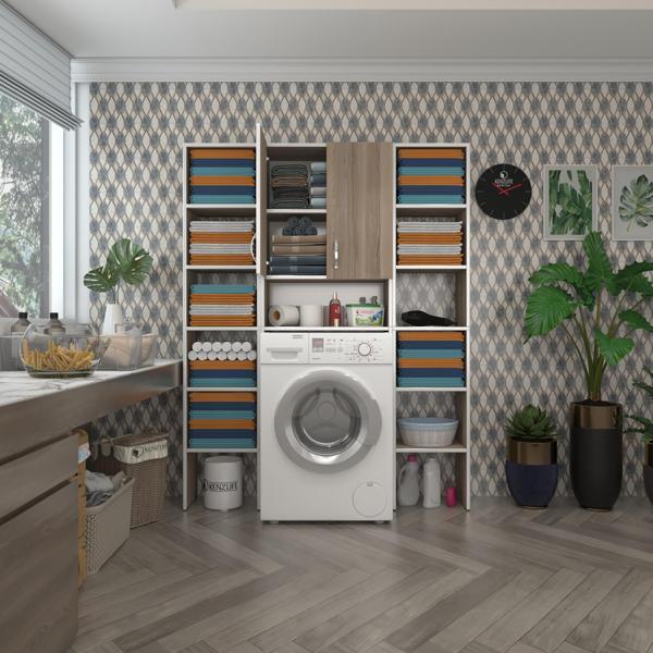 Kenzlife çamaşır makinesi dolabı sinemmaksduble crd 180*126*30 banyo kapaklı arkalıklı raflı - Image 1