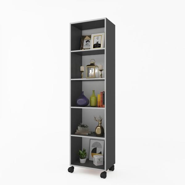 Kenzlife kitaplık beril 188*060*020 gri tekerlekli mutfak dolabı banyo ofis ayakkabılık kiler - Image 1
