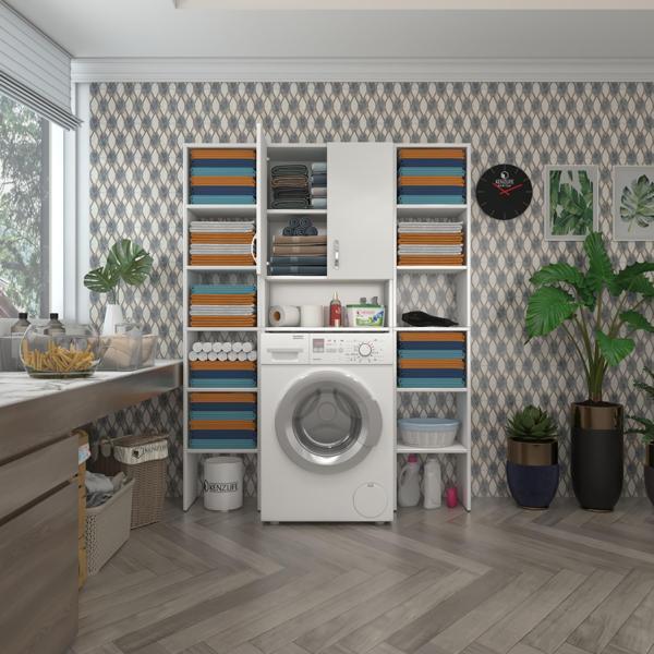 Kenzlife çamaşır makinesi dolabı sinemmaksdublemdf byz 180*126*30 % 100 mdf full mdf banyo kapaklı arkalıklı raflı - Image 1