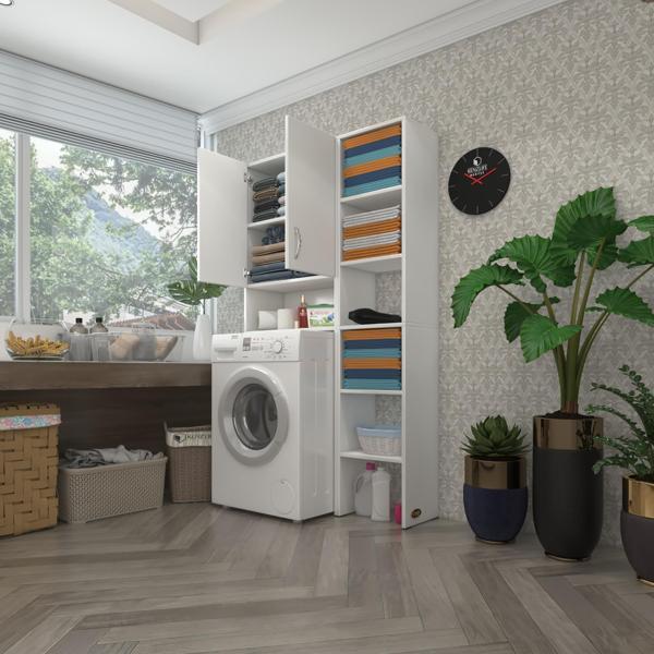 Kenzlife çamaşır makinesi dolabı sinemmaksmdf byz 180*096*30 % 100 mdf full mdf banyo kapaklı arkalıklı raflı - Image 1