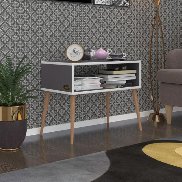Kenzlife komodin dumrul gri 57*70*39 ahşap ayaklı komidin kitaplık - Image 1