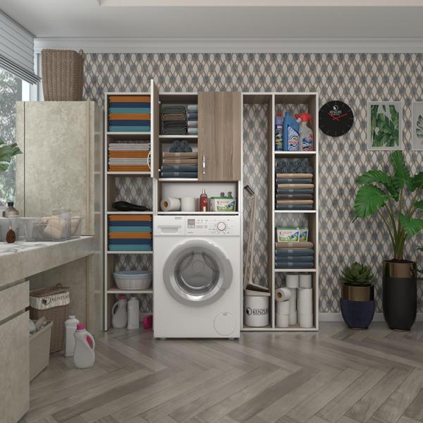 Kenzlife çamaşır makinesi dolabı sinemmega crd 180*156*30 banyo kapaklı arkalıklı raflı - Image 1