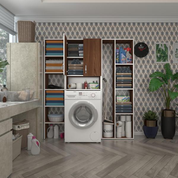 Kenzlife çamaşır makinesi dolabı sinemmega cvz 180*156*30 banyo kapaklı arkalıklı raflı - Image 1