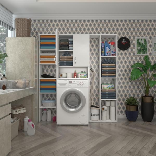 Kenzlife çamaşır makinesi dolabı sinemmegamdf byz 180*156*30 % 100 mdf full mdf banyo kapaklı arkalıklı raflı - Image 1