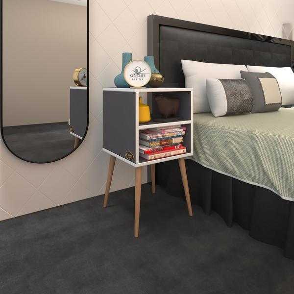 Kenzlife komodin erkeli gri 74*39*39 ahşap ayaklı komidin kitaplık - Image 1