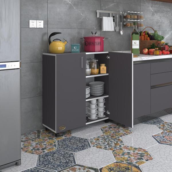 Kenzlife 2 kapılı dolap rabia 088*070*032 gri kapaklı tekerlekli banyo mutfak ofis kitaplık ayakkabılık kiler - Image 1