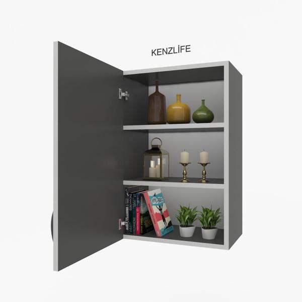 Kenzlife mutfak dolabı irem  090.060.32 gri  2 raflı kapaklı  ofis banyo kiler evrak kitaplık - Image 1