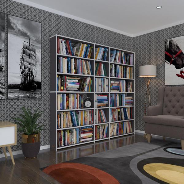Kenzlife kitaplık süper ga 180*200*19 gri 6 katlı 3 bölme çift bölme opsiyonlu ofis mutfak banyo dolabı arkalıksız - Image 1