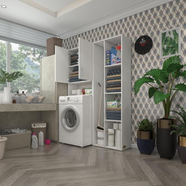 Kenzlife çamaşır makinesi dolabı sinemsüpürge byz 180*126*30 banyo kapaklı arkalıklı raflı - Image 1