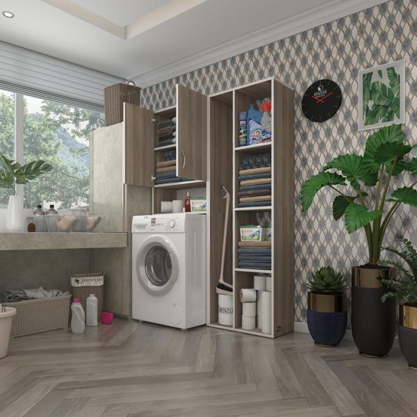 Kenzlife çamaşır makinesi dolabı sinemsüpürge crd 180*126*30 banyo kapaklı arkalıklı raflı - Image 1