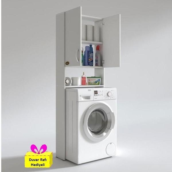 Kenzlife çamaşır makinesi dolabı veronika byz 180*066*20 banyo çift arkalıksız + tekli duvar rafı hediyeli - Image 1