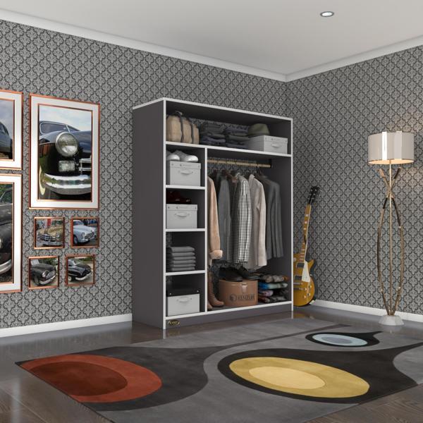 Kenzlife giysi dolabı necmettin 150*120*40 gri gardırop - Image 1