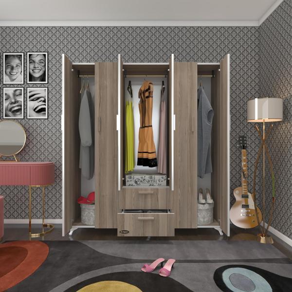 Kenzlife gardırop 6 kapaklı kapılı 2 çekmeceli glayör 168*150*42 crd ayaklı gardolap dolap - Image 1