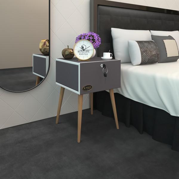 Kenzlife komodin kazuki gri 60*39*39 komidin ahşap ayaklı kitaplık ayakkabılık kapaklı arkalıklı - Image 1