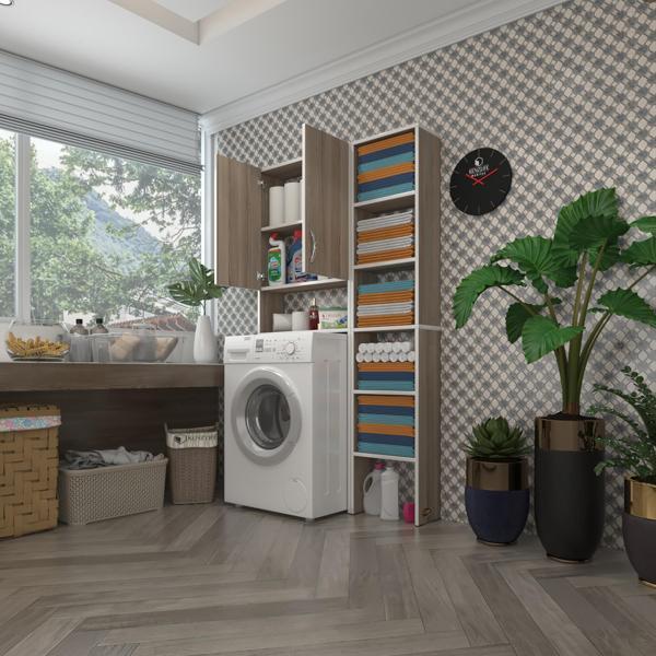 Kenzlife çamaşır makinesi dolabı veronikamaks crd 180*096*20 banyo kapaklı arkalıksız raflı - Image 1