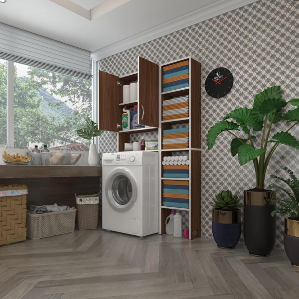 Kenzlife çamaşır makinesi dolabı veronikamaks cvz 180*096*20 banyo kapaklı arkalıksız raflı - Image 1