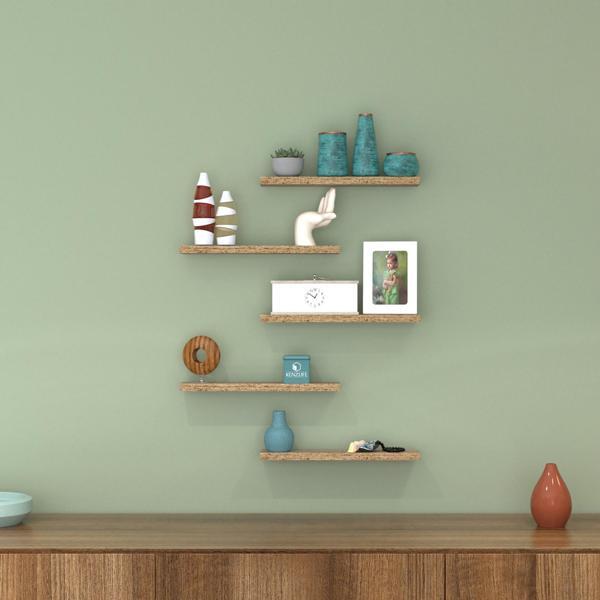 Kenzlife duvar rafı debernuş beşli 039*07*3 crd 5 adet duvar rafı süslük eko (m) - Image 1
