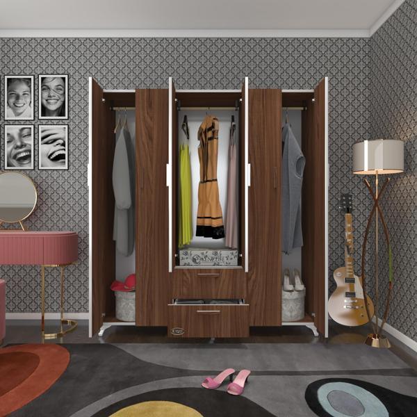 Kenzlife gardırop 6 kapaklı kapılı 2 çekmeceli glayör 168*150*42 cvz ayaklı gardolap dolap - Image 1