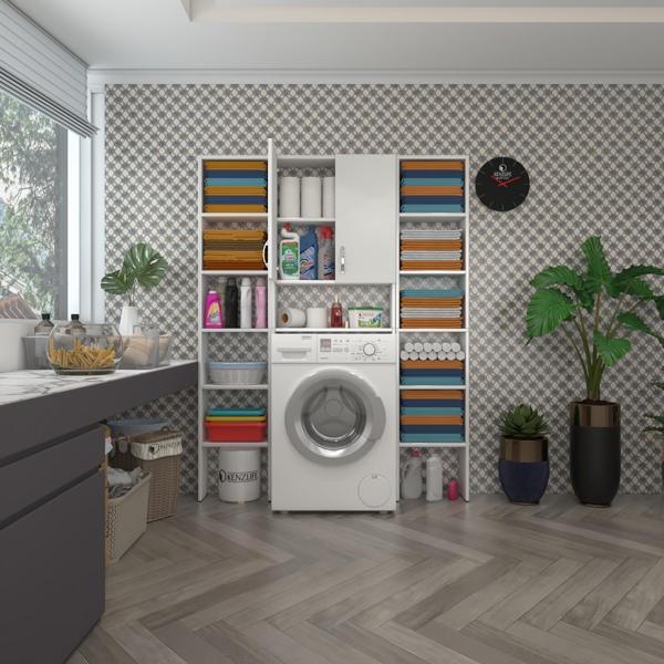 Kenzlife çamaşır makinesi dolabı veronikamaksduble byz 180*126*20 banyo arkalıksız raflı - Image 1