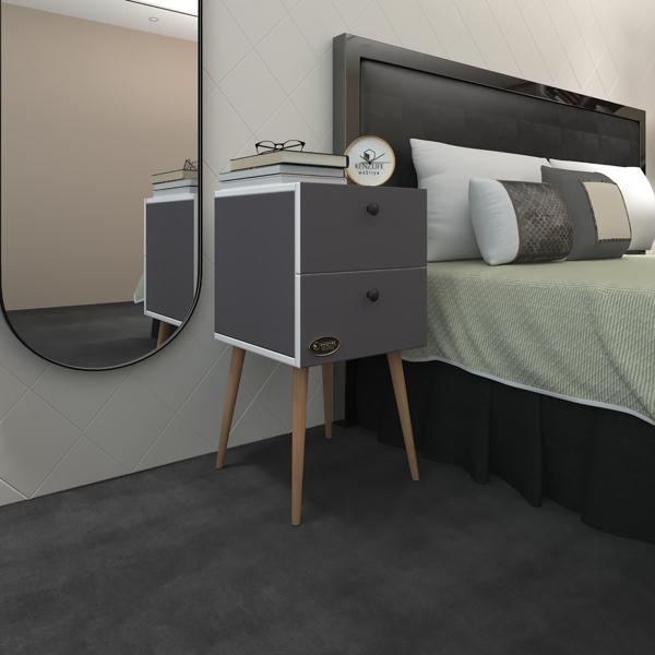 Kenzlife komodin kilitli hanami gri 74*39*39 komidin ahşap ayaklı kitaplık ayakkabılık kapaklı arkalıklı - Image 1
