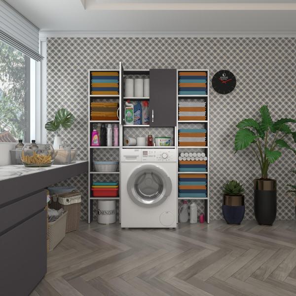 Kenzlife çamaşır makinesi dolabı veronikamaksduble gri 180*126*20 banyo arkalıksız raflı - Image 1