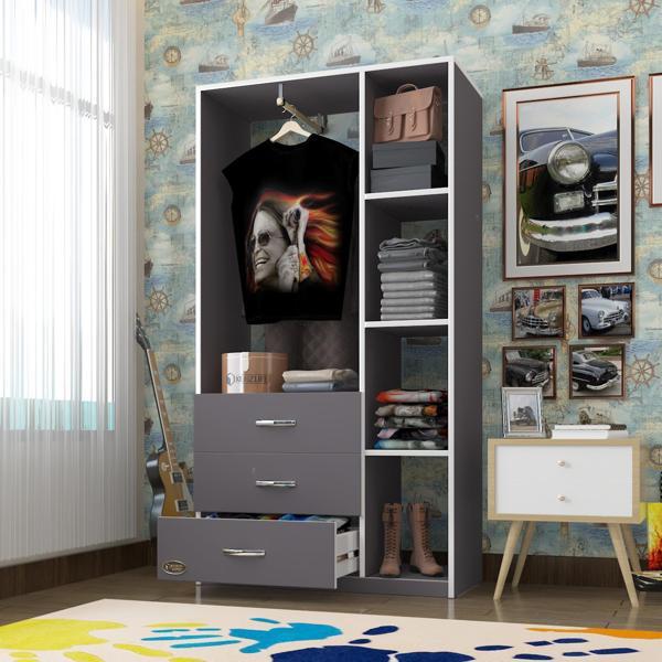 Kenzlife giysi dolabı ökkeş 175*90*40 gri gardırop 3 çekmeceli - Image 1