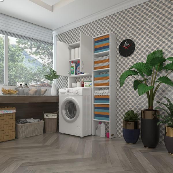 Kenzlife çamaşır makinesi dolabı veronikamaksmdf byz 180*096*20 % 100 MDF full Mdf banyo arkalıksız raflı - Image 1