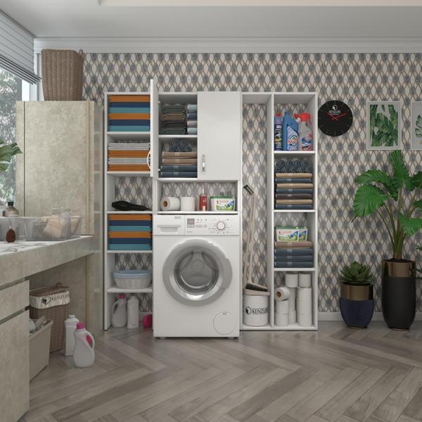 Kenzlife çamaşır makinesi dolabı veronikamegamdf byz 180*156*20 % 100 MDF full Mdf banyo arkalıksız raflı - Image 1