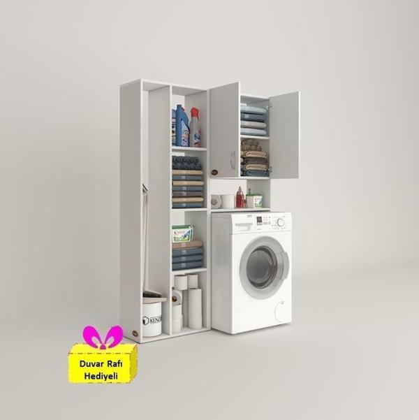 Kenzlife çamaşır makinesi dolabı veronikasüpürge byz 180*126*20 banyo arkalıksız raflı + tekli duvar rafı hediyeli - Image 1