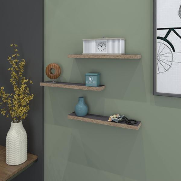 Kenzlife duvar rafı debernuş üçlü 039*07*3 gri 3 adet duvar rafı süslük eko (m) - Image 1