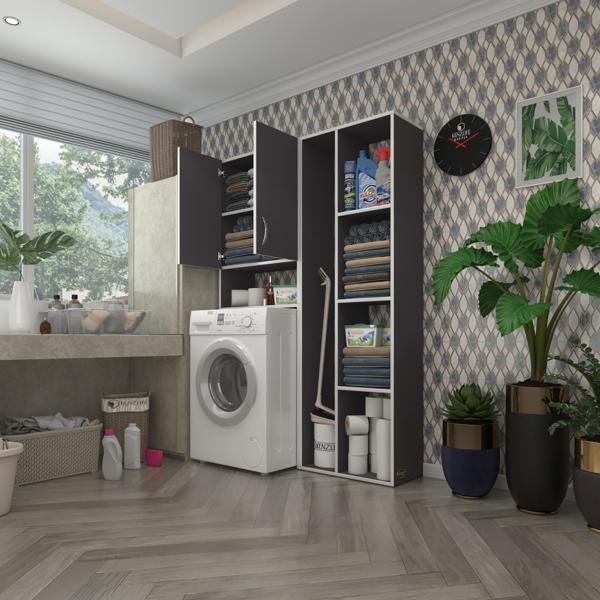 Kenzlife çamaşır makinesi dolabı veronikasüpürge gri 180*126*20 banyo arkalıksız raflı - Image 1