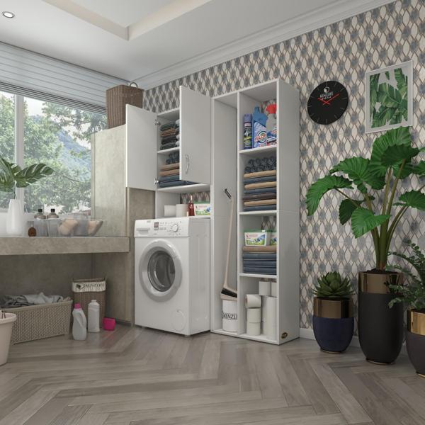 Kenzlife çamaşır makinesi dolabı veronikasüpürgemdf byz 180*126*20 % 100 MDF full Mdf banyo arkalıksız raflı - Image 1