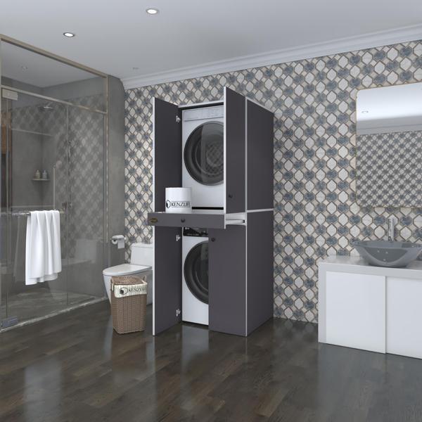 Kenzlife çamaşır-kurutma makinesi dolabı el kindi gri 187*070*60 çekmeceli kapaklı banyo - Image 1